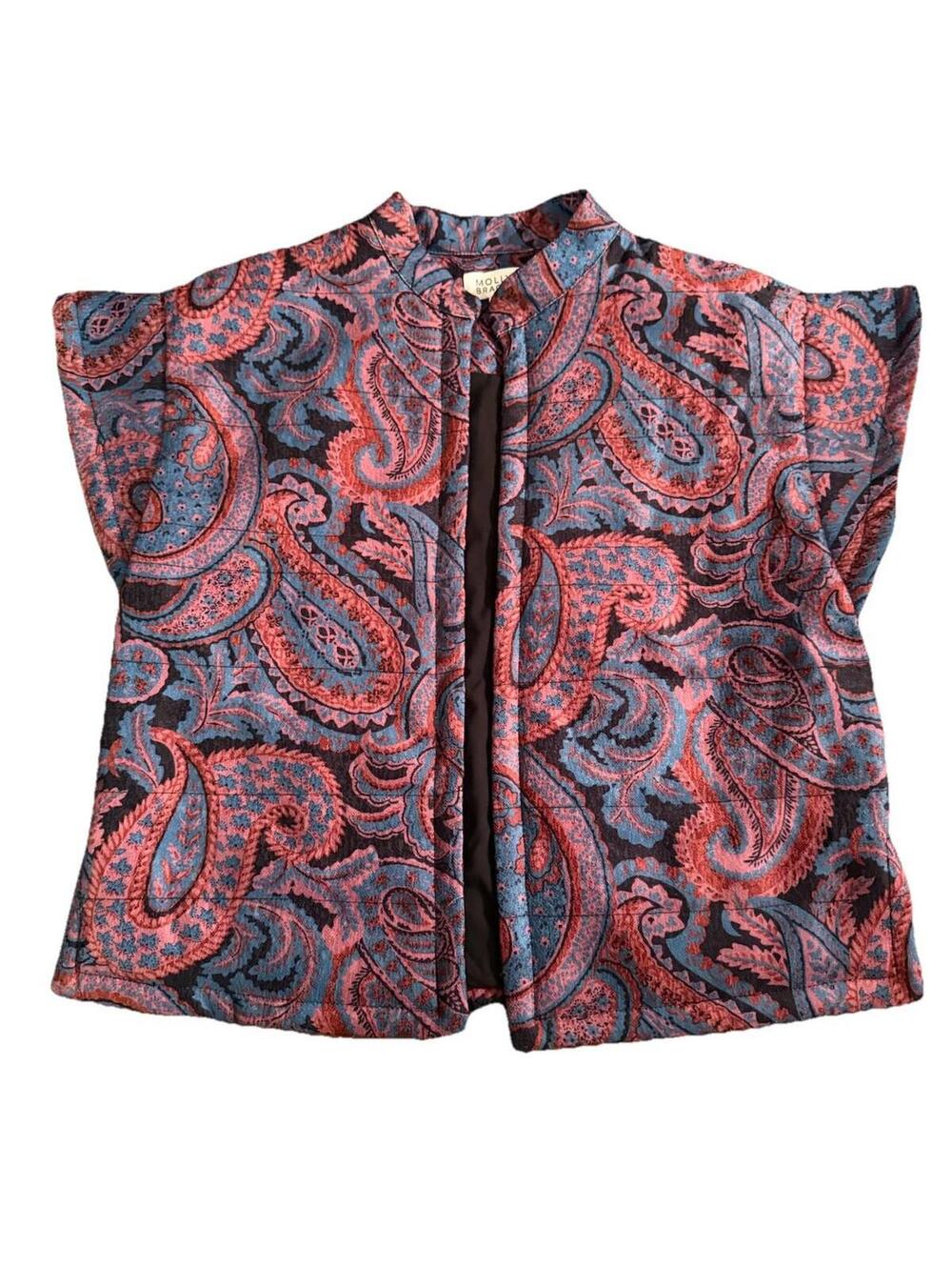 Molly Bracken XS Paisley Quilted Open Front Short Sleeved Vest Boho Retro